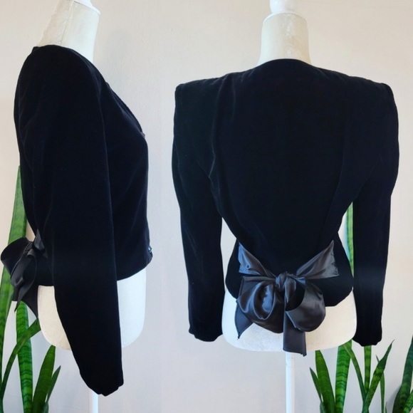 VTG 80s Velvet Bow-back Cropped Blazer - Picture 3 of 4